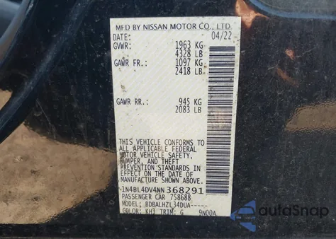 2022 Nissan Altima Sv Fwd из США, поврежденный, VIN 1N4BL4DV4NN368291